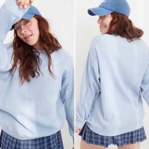 Aerie Waffle Knit Blue Thermal Oversized Crewneck